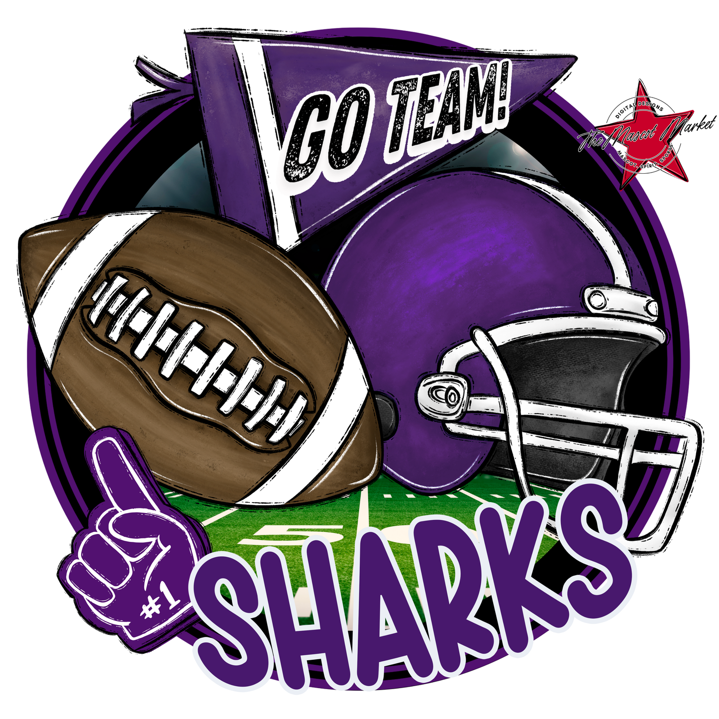 Sharks Circle Football Design-Purple