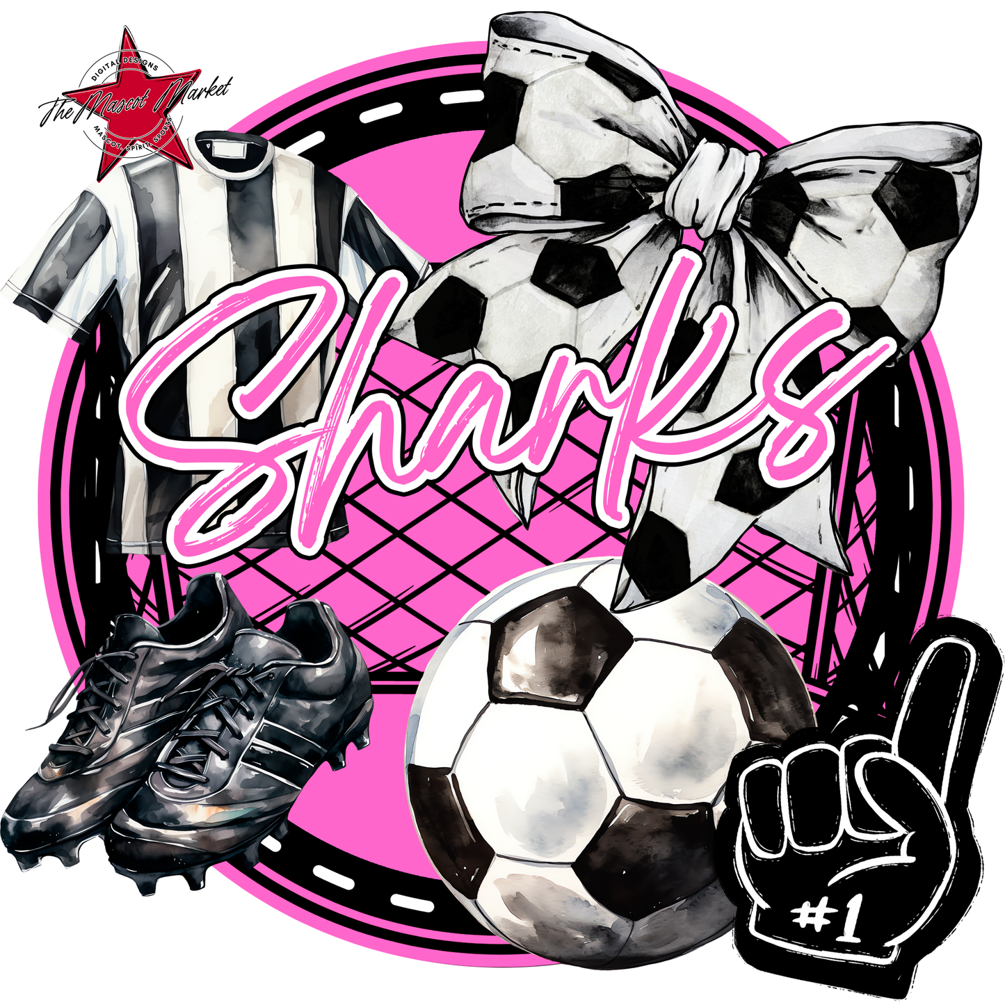 Sharks Circle Soccer Design-Baby Pink