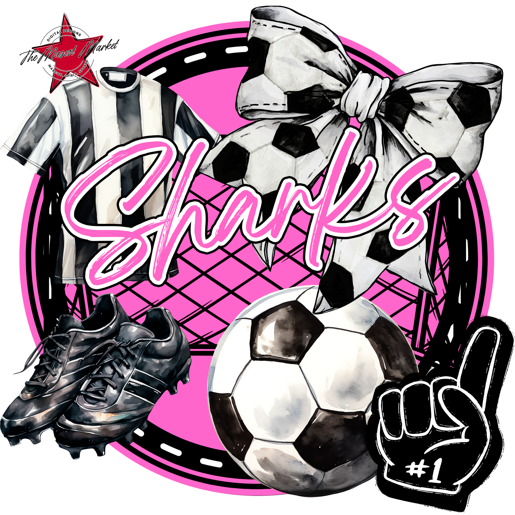 Sharks Circle Soccer Design-Baby Pink