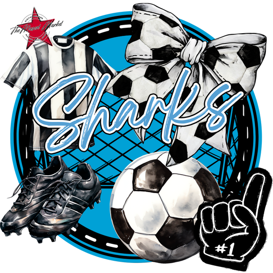 Sharks Circle Soccer Design-Carolina Blue