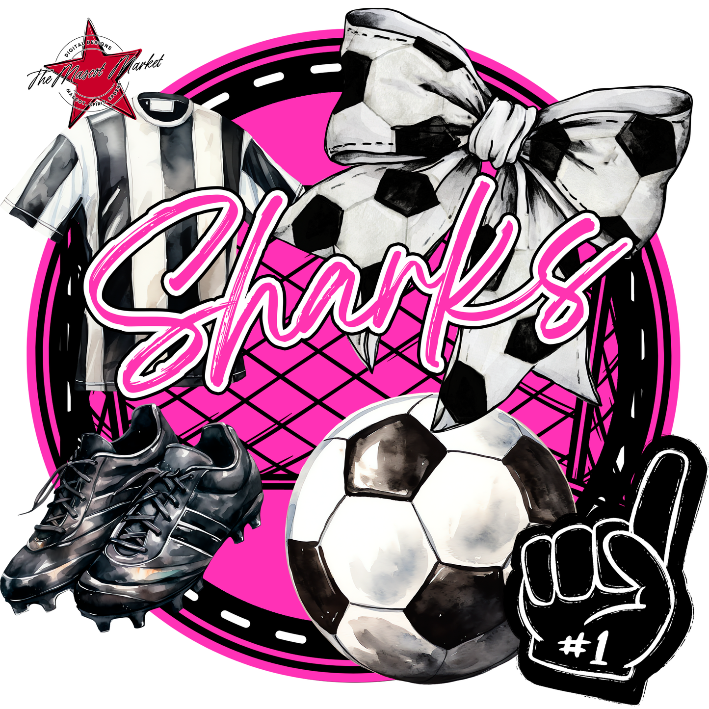 Sharks Circle Soccer Design-Pink