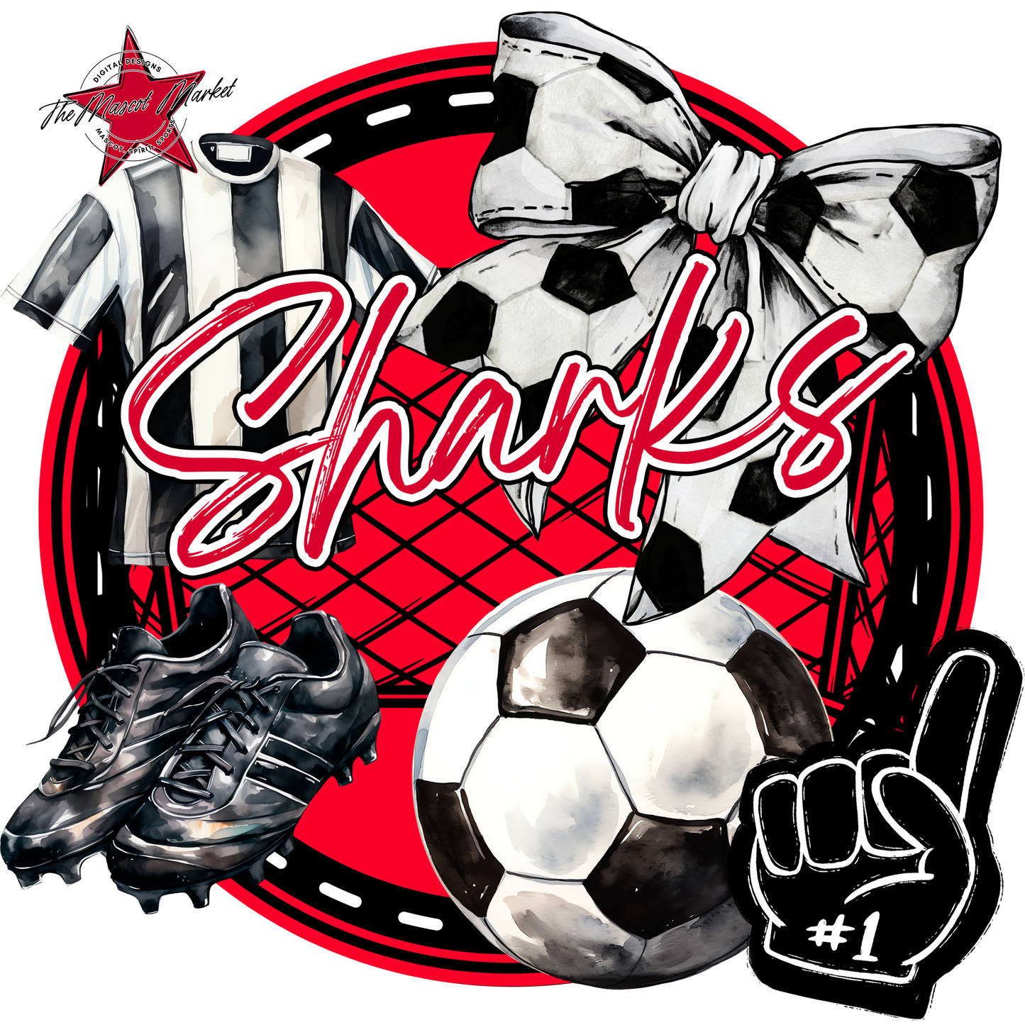 Sharks Circle Soccer Design-Red