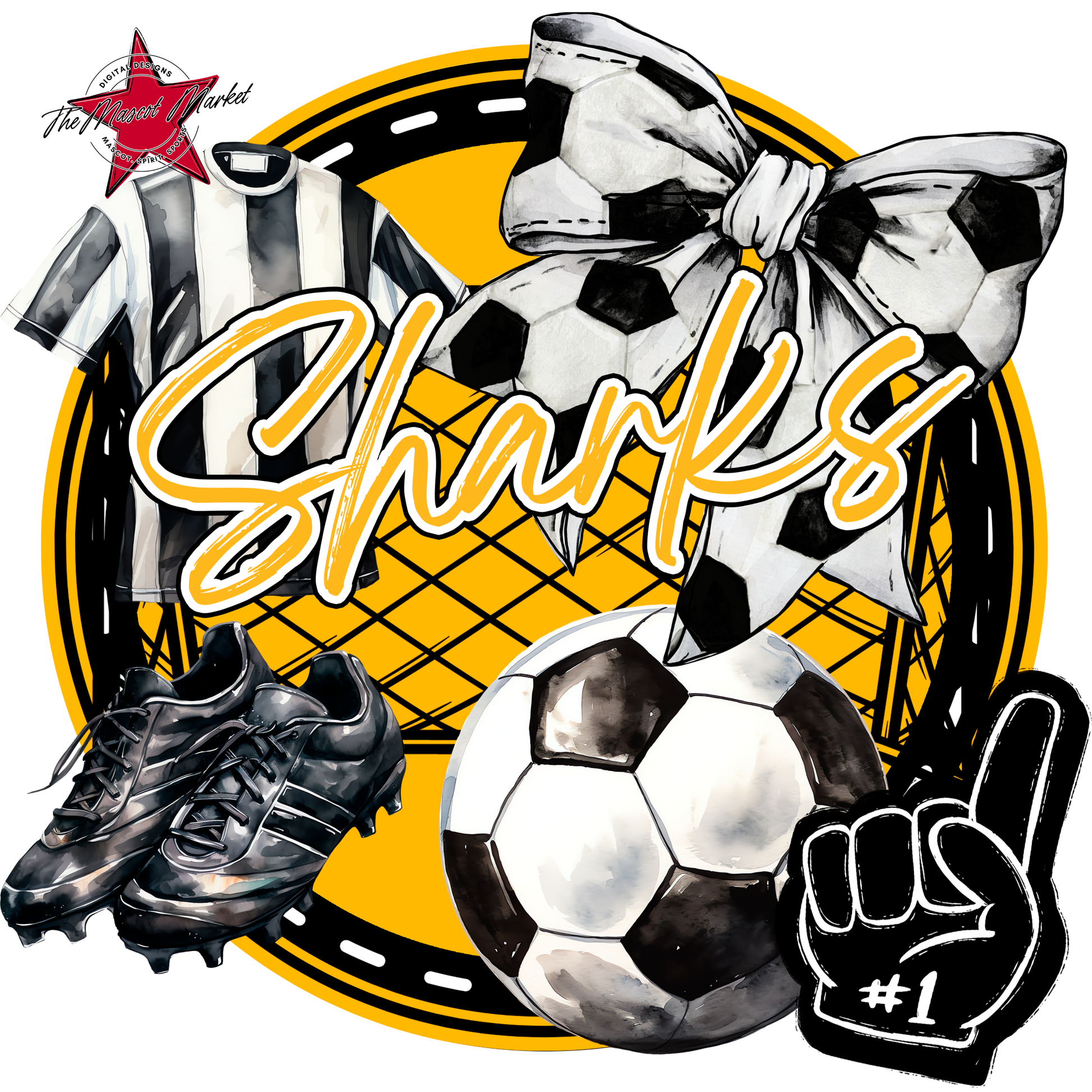 Sharks Circle Soccer Design-Yellow