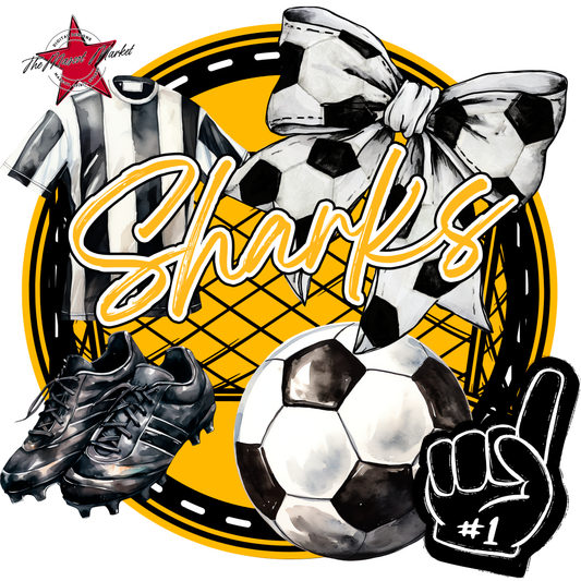 Sharks Circle Soccer Design-Yellow