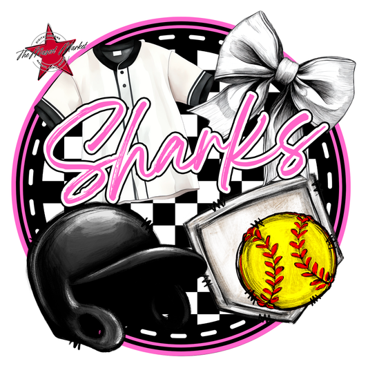 Sharks Circle Softball Design-Baby Pink