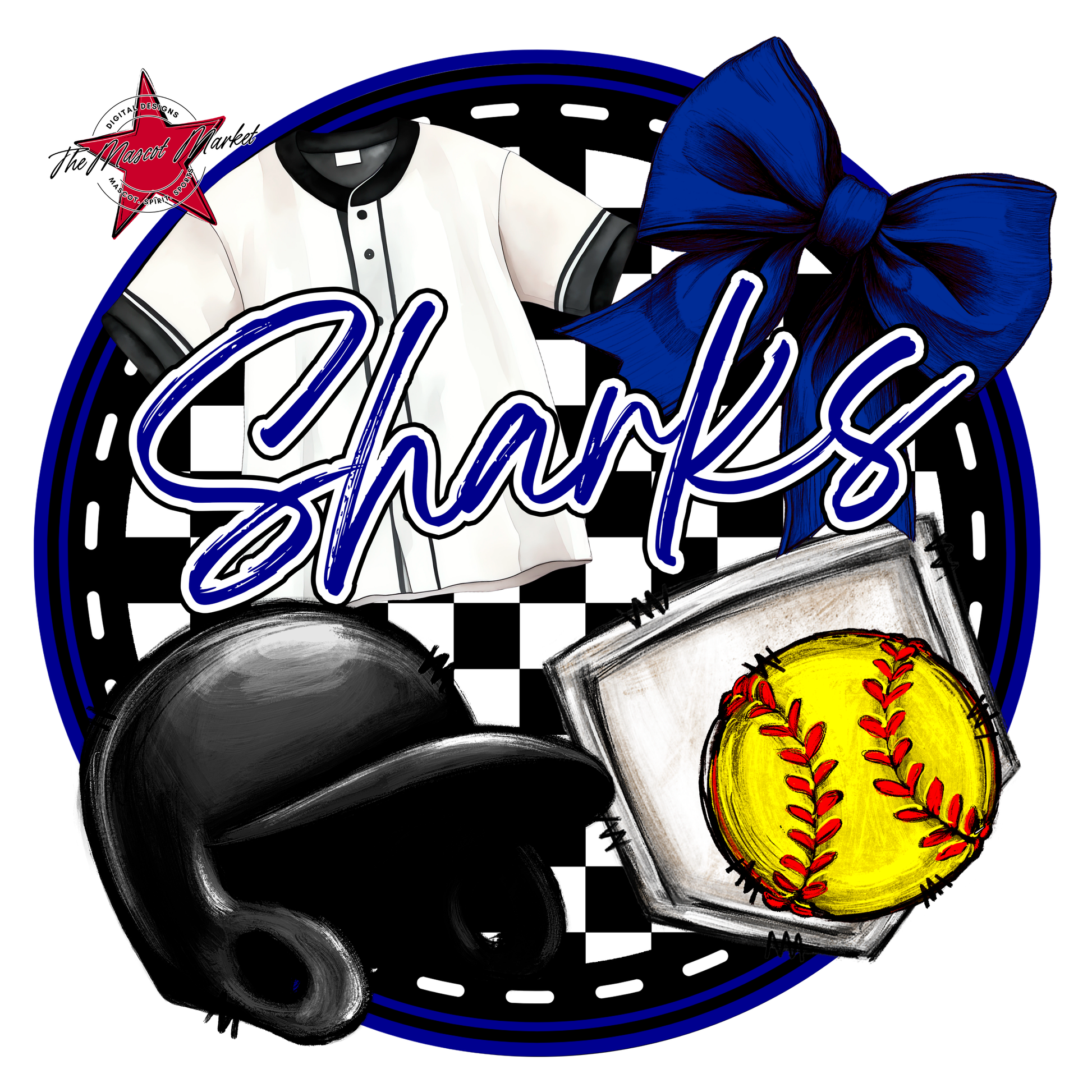 Sharks Circle Softball Design-Blue