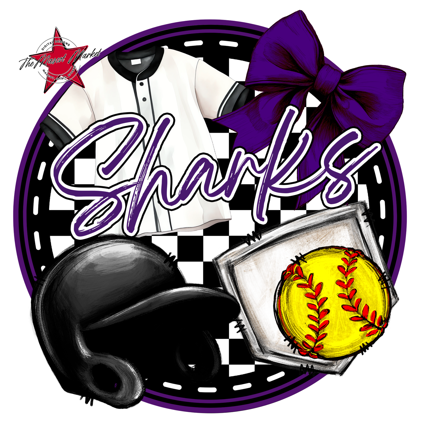 Sharks Circle Softball Design-Purple