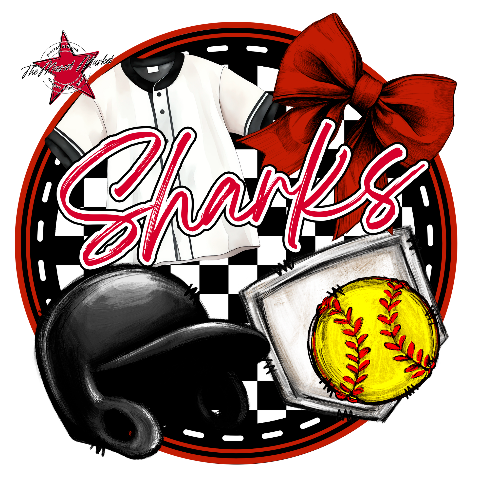 Sharks Circle Softball Design-Red