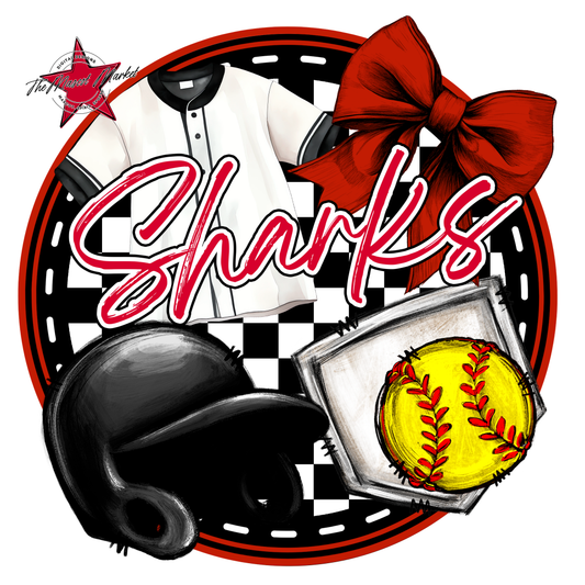 Sharks Circle Softball Design-Red
