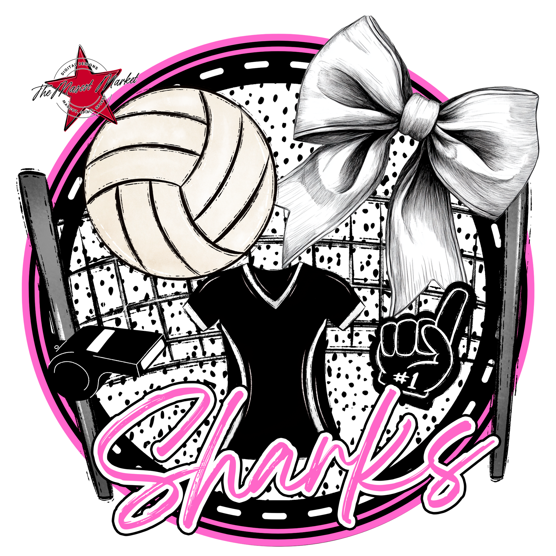 Sharks Circle Volleyball Design-Baby Pink