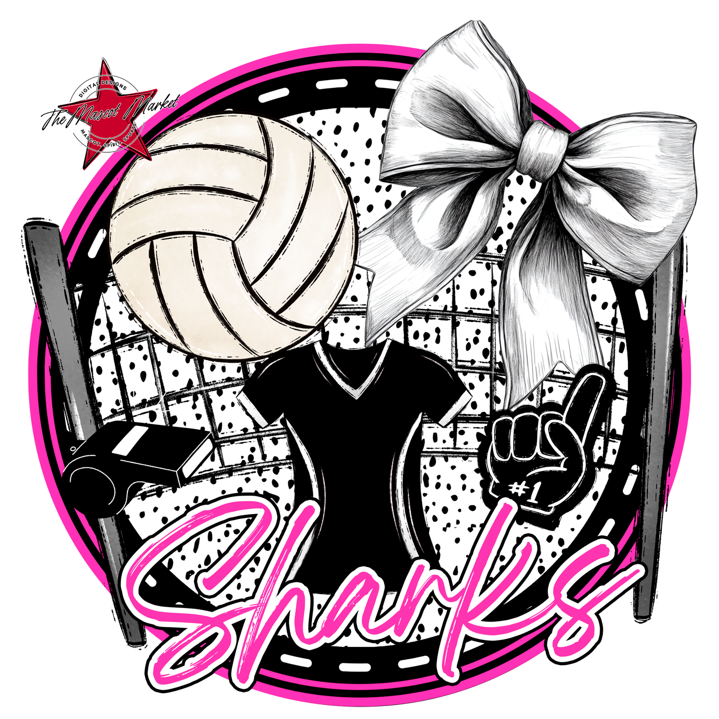 Sharks Circle Volleyball Design-Pink