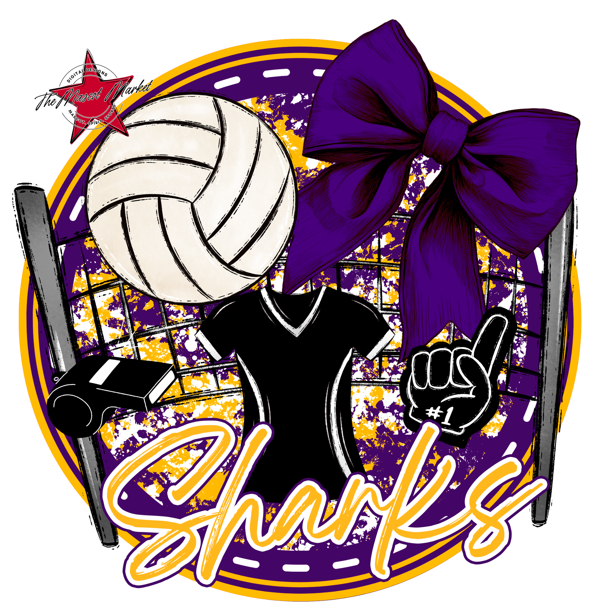 Sharks Circle Volleyball Design-Purple-Yellow