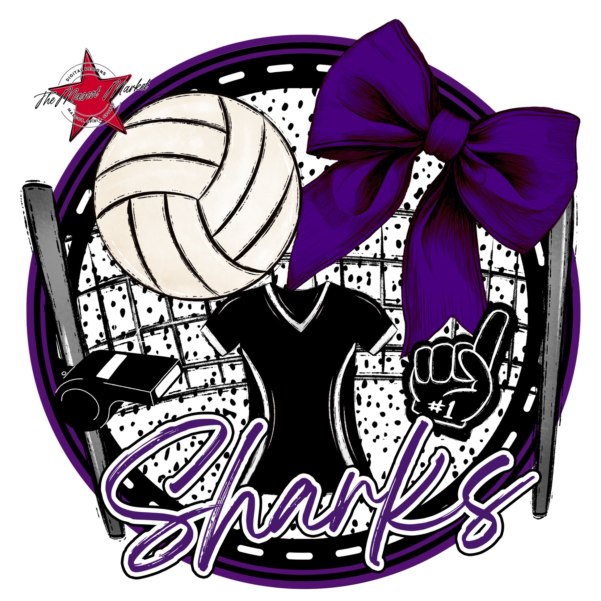 Sharks Circle Volleyball Design-Purple