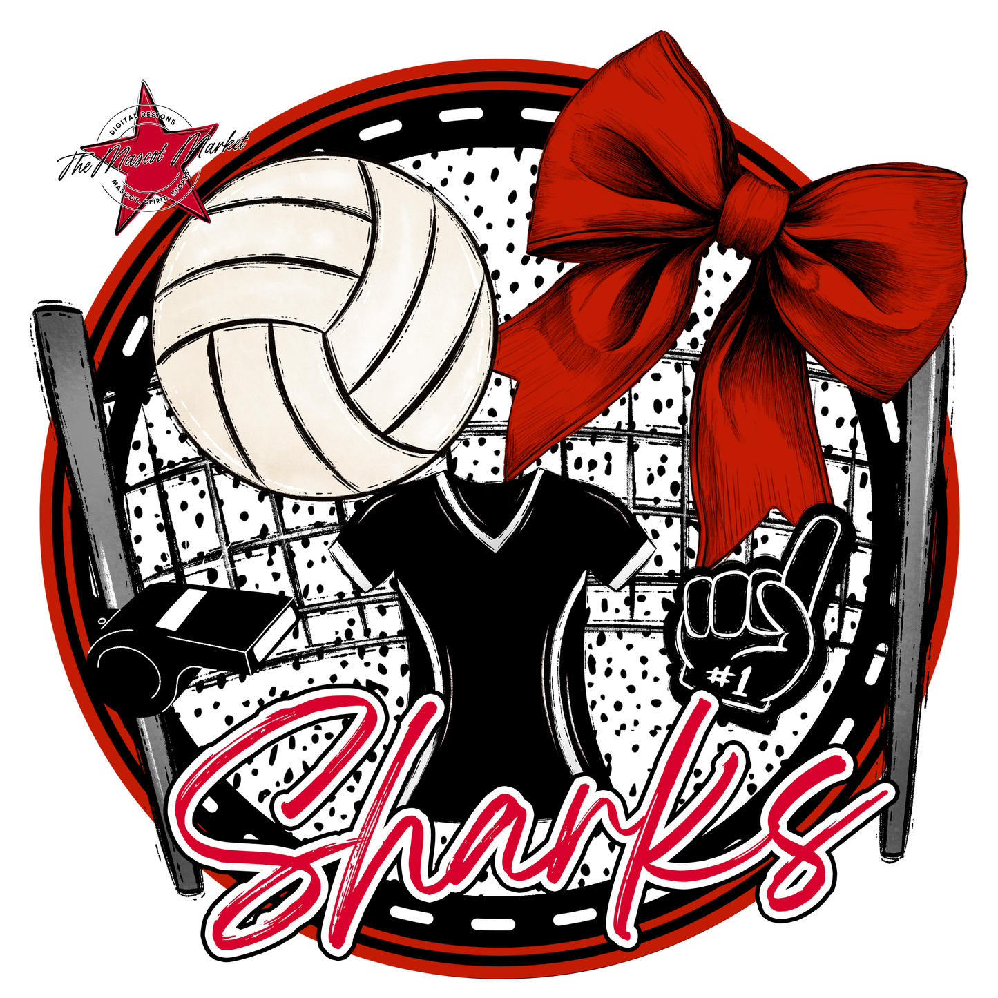 Sharks Circle Volleyball Design-Red