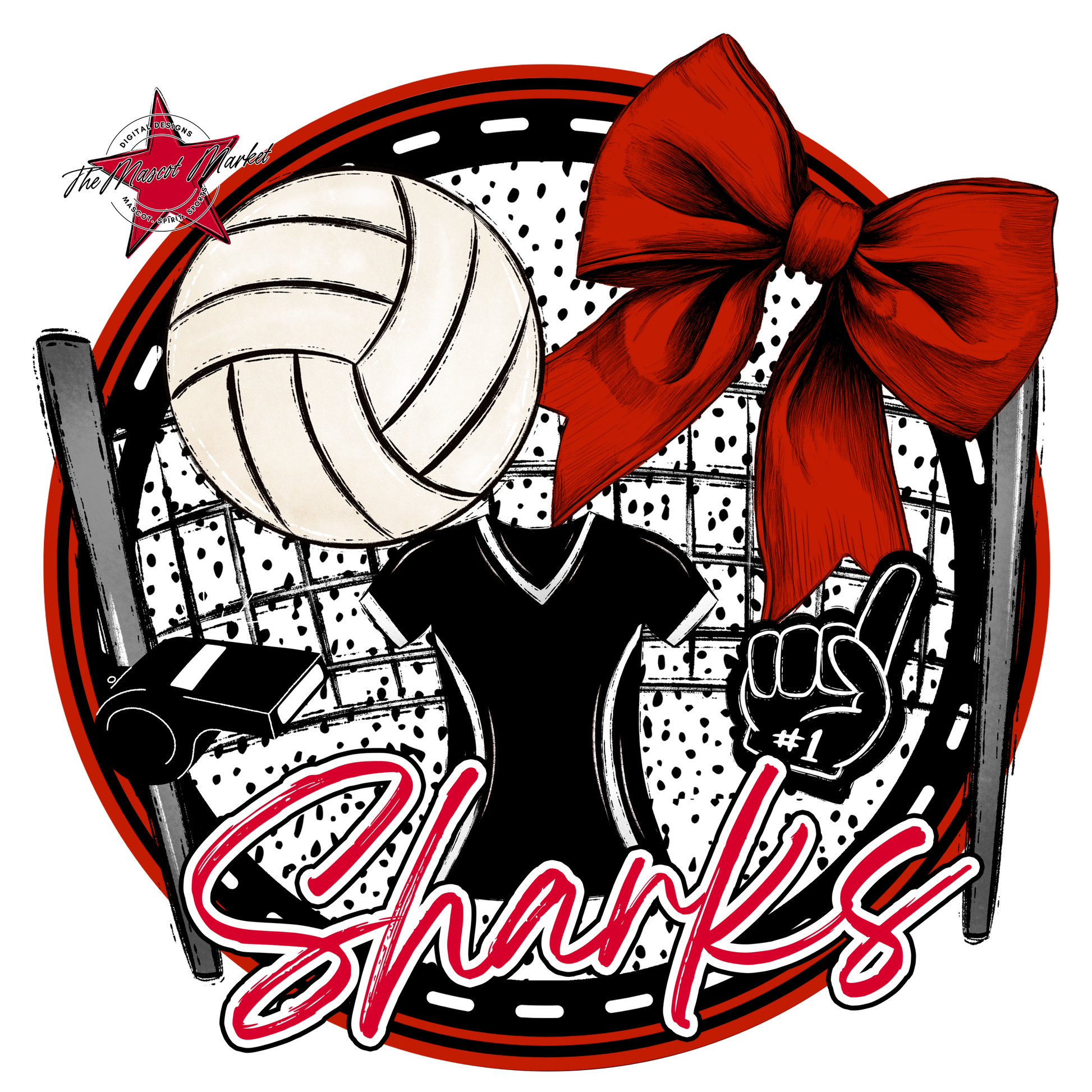 Sharks Circle Volleyball Design-Red