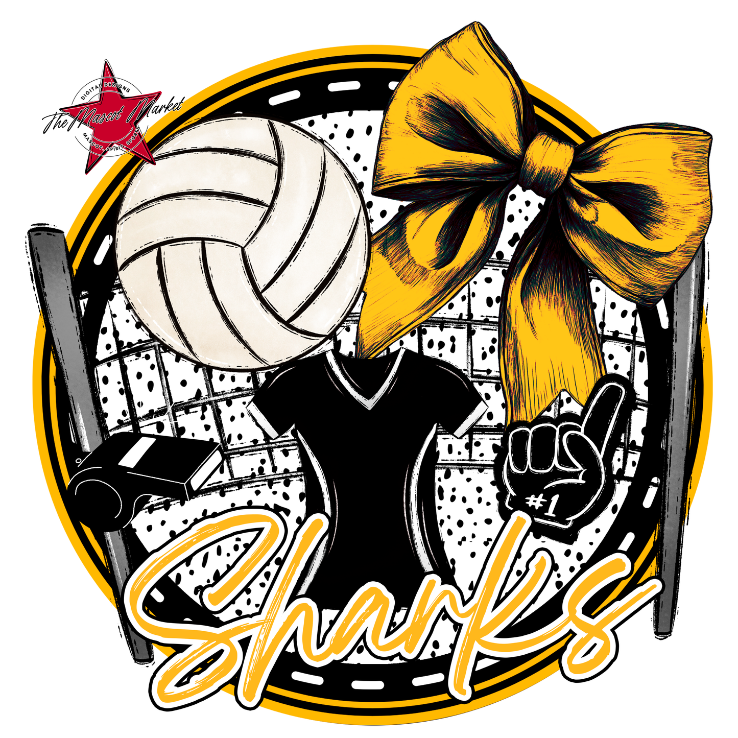 Sharks Circle Volleyball Design-Yellow
