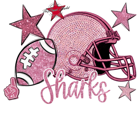 Sharks Football Embroidered Sequins Design-Pink Out