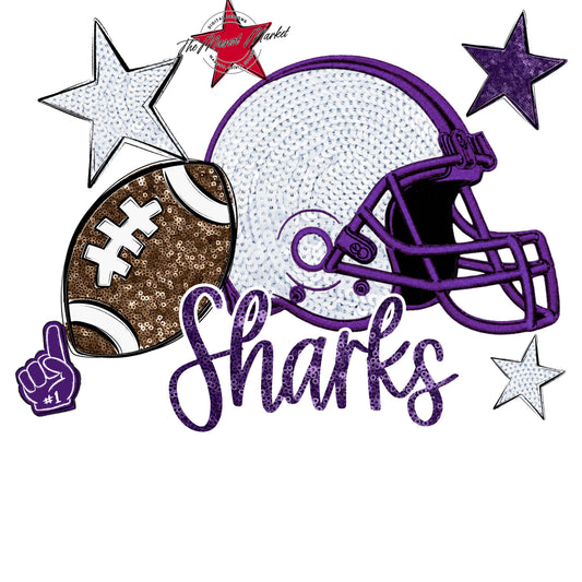 Sharks Football Embroidered Sequins Design-Purple