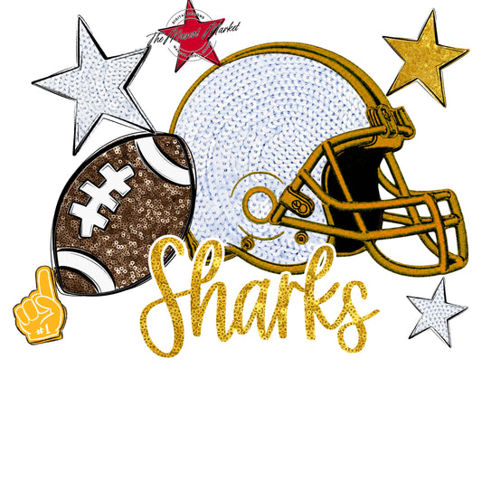 Sharks Football Embroidered Sequins Design-Yellow