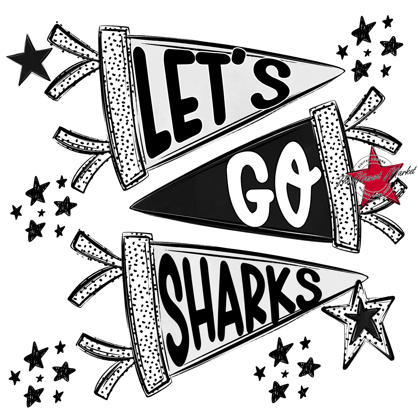 Sharks Let's Go Flag Design-Black