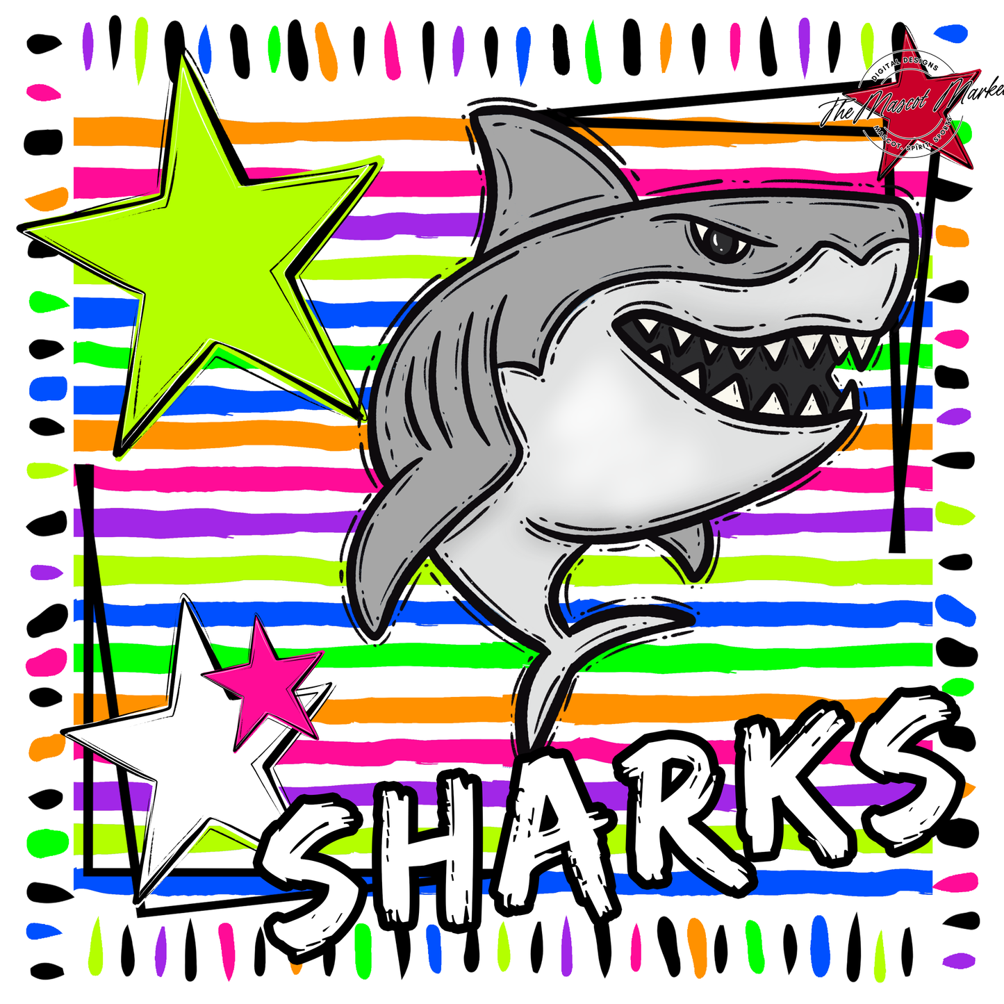 Sharks Mascot Frame-Neon White
