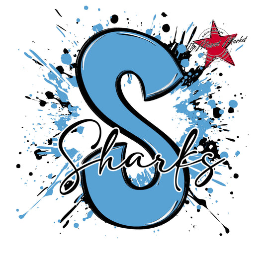 Sharks Mascot Splatter-Carolina Blue