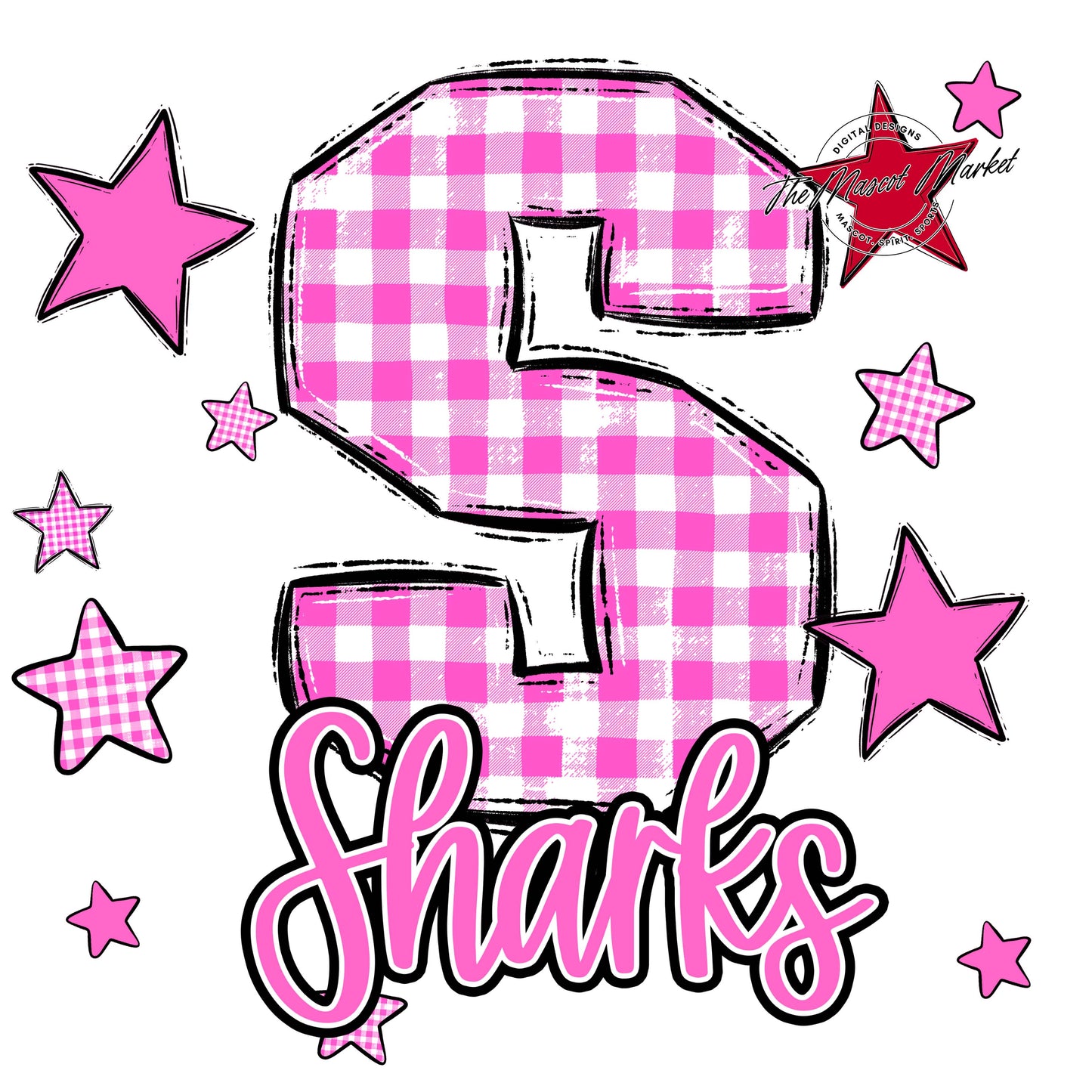 Sharks Plaid Star Design-Baby Pink