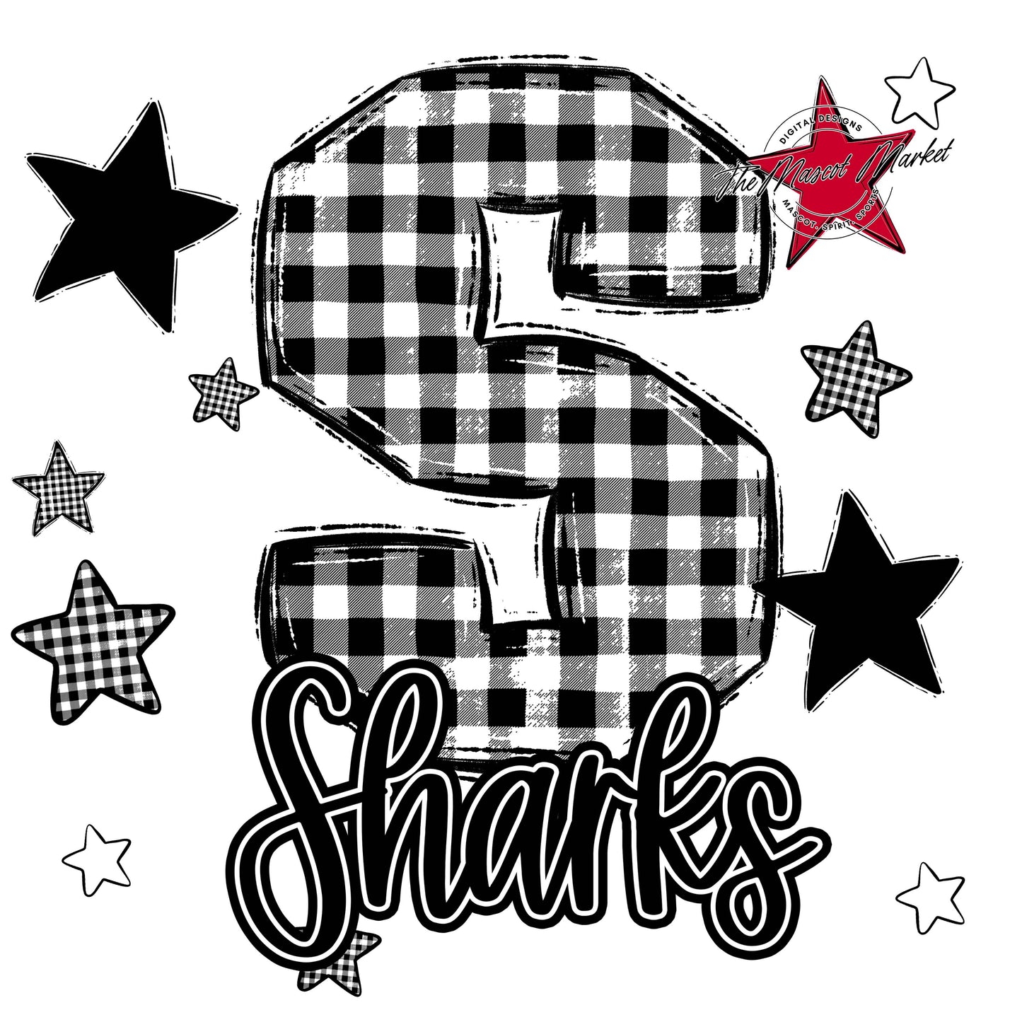 Sharks Plaid Star Design-Black