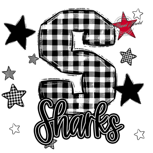 Sharks Plaid Star Design-Black