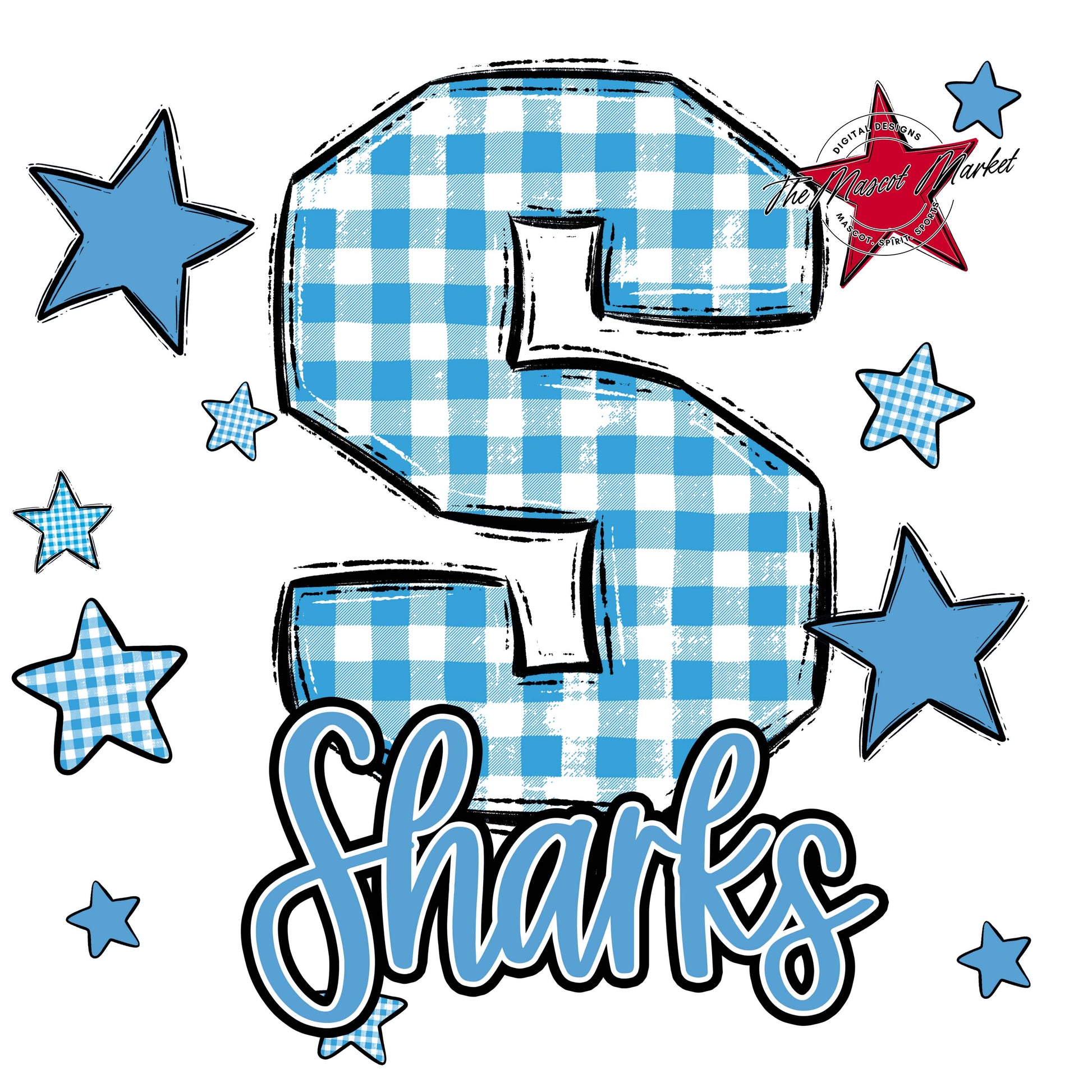Sharks Plaid Star Design-Carolina Blue