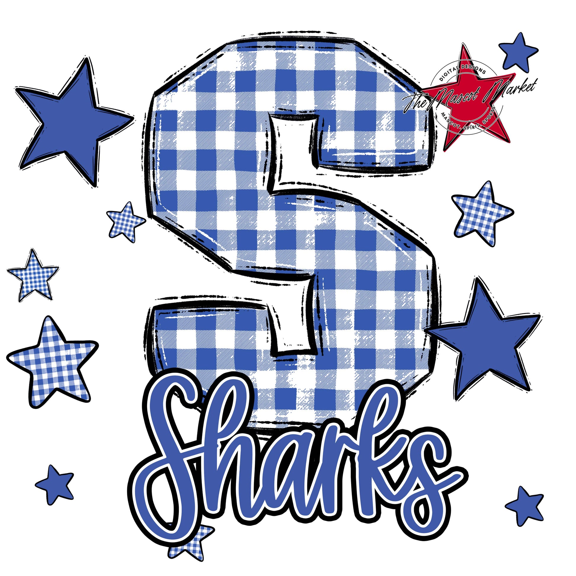 Sharks Plaid Star Design-Off Blue