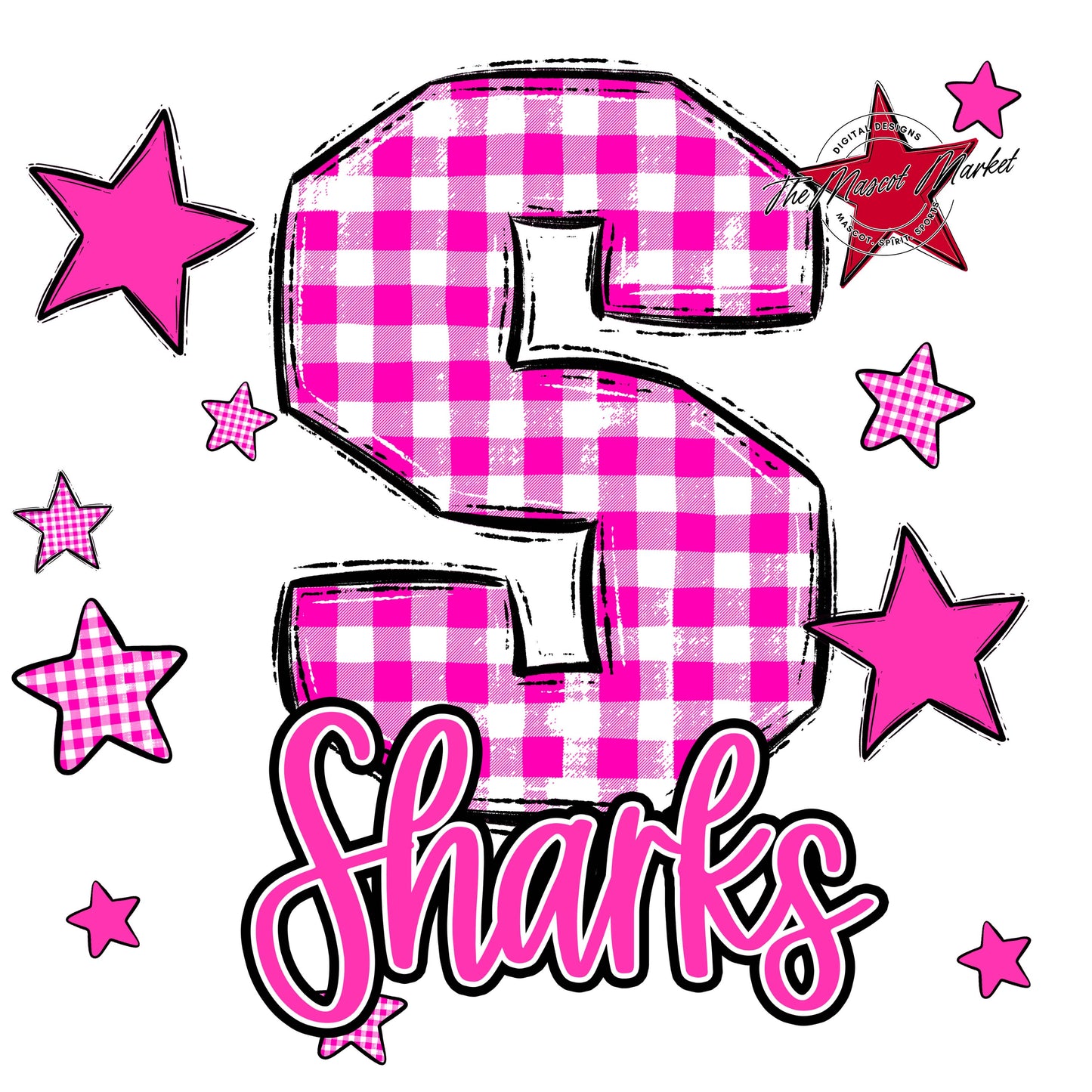 Sharks Plaid Star Design-Pink