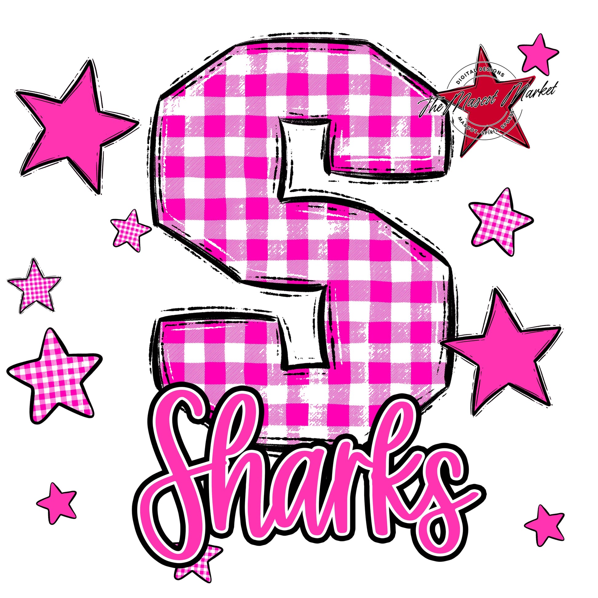 Sharks Plaid Star Design-Pink