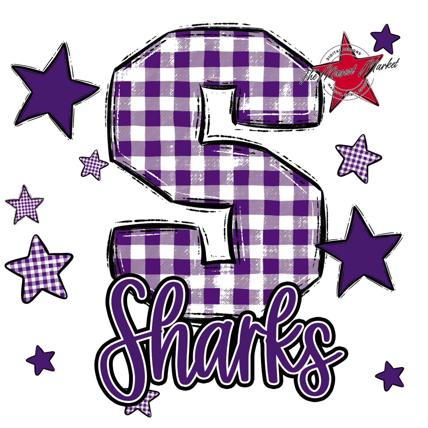 Sharks Plaid Star Design-Purple