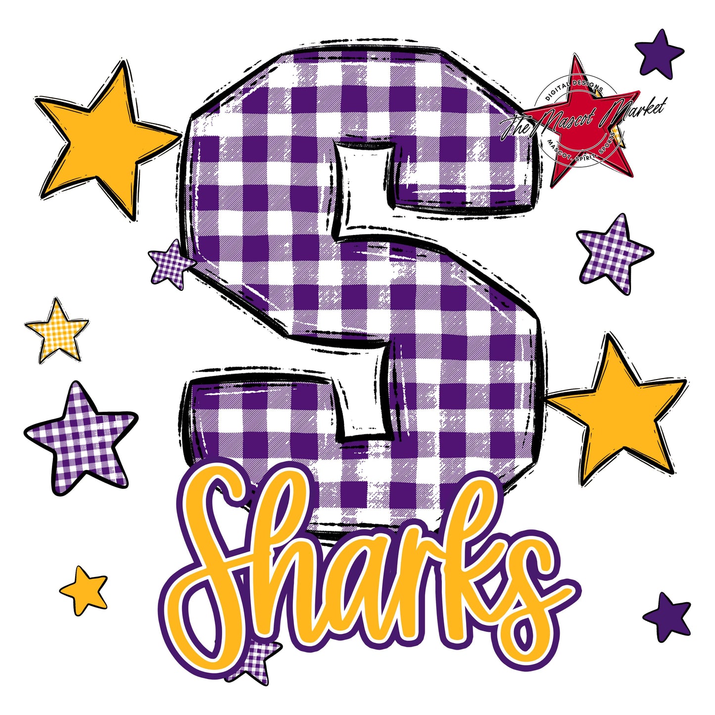 Sharks Plaid Star Design-Purple & Yellow