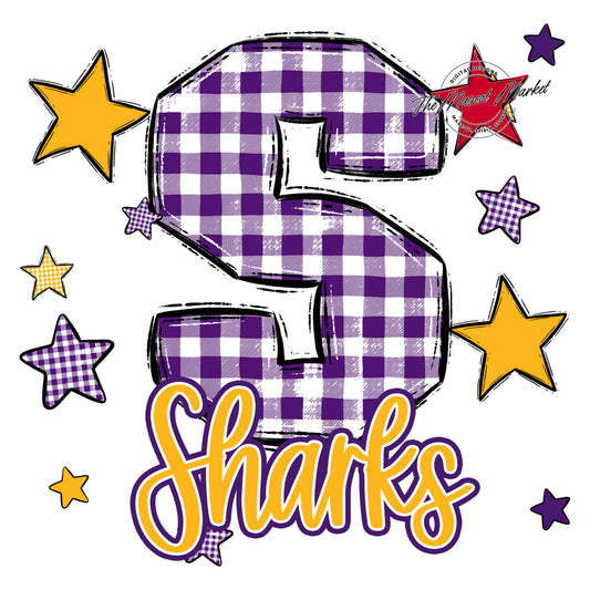 Sharks Plaid Star Design-Purple & Yellow