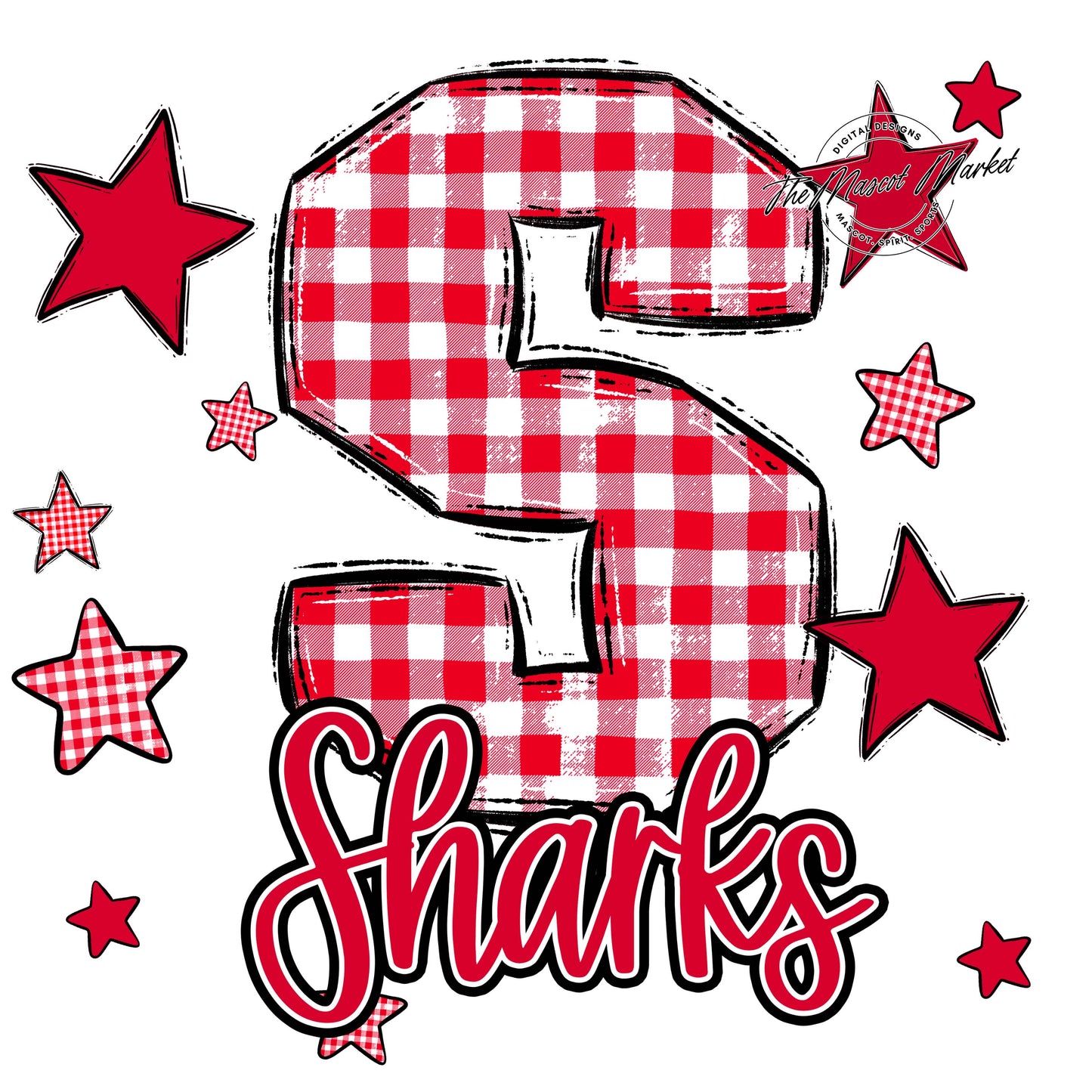 Sharks Plaid Star Design-Red