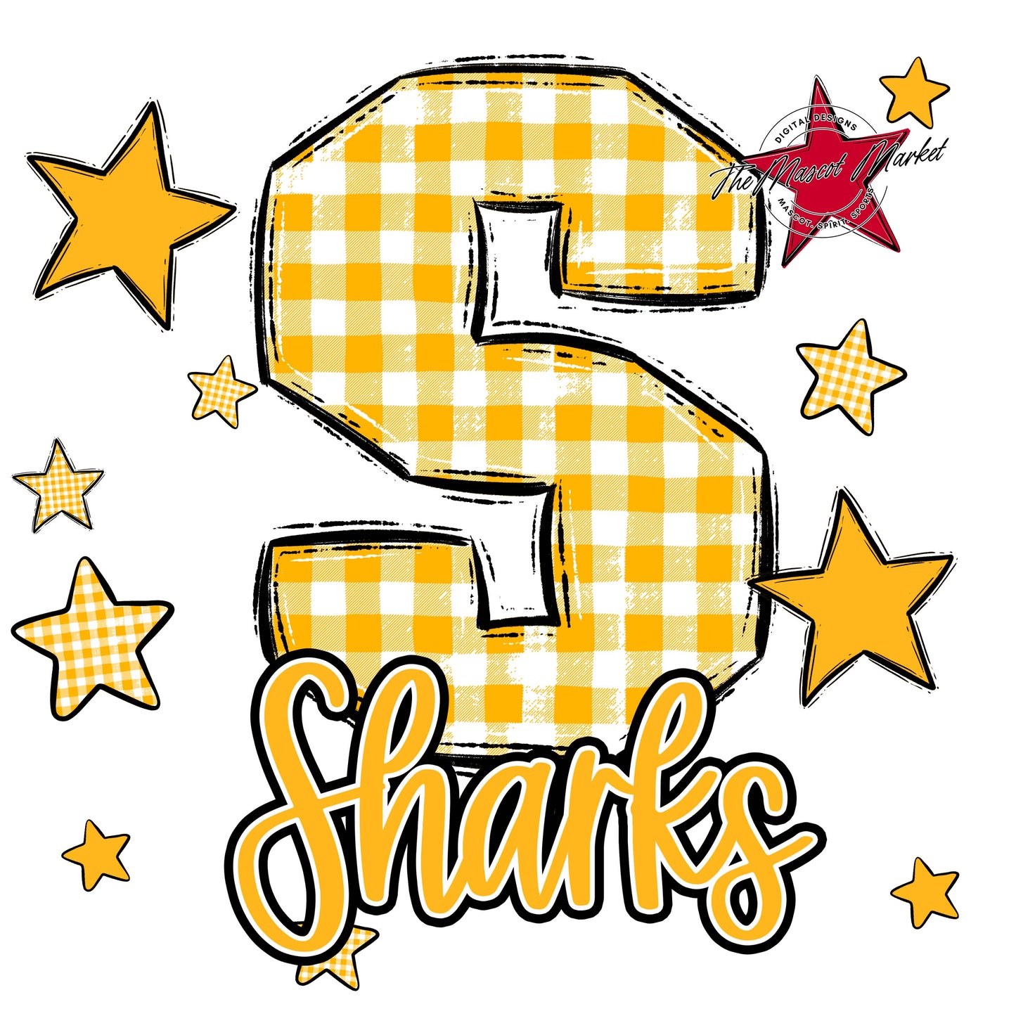 Sharks Plaid Star Design-Yellow