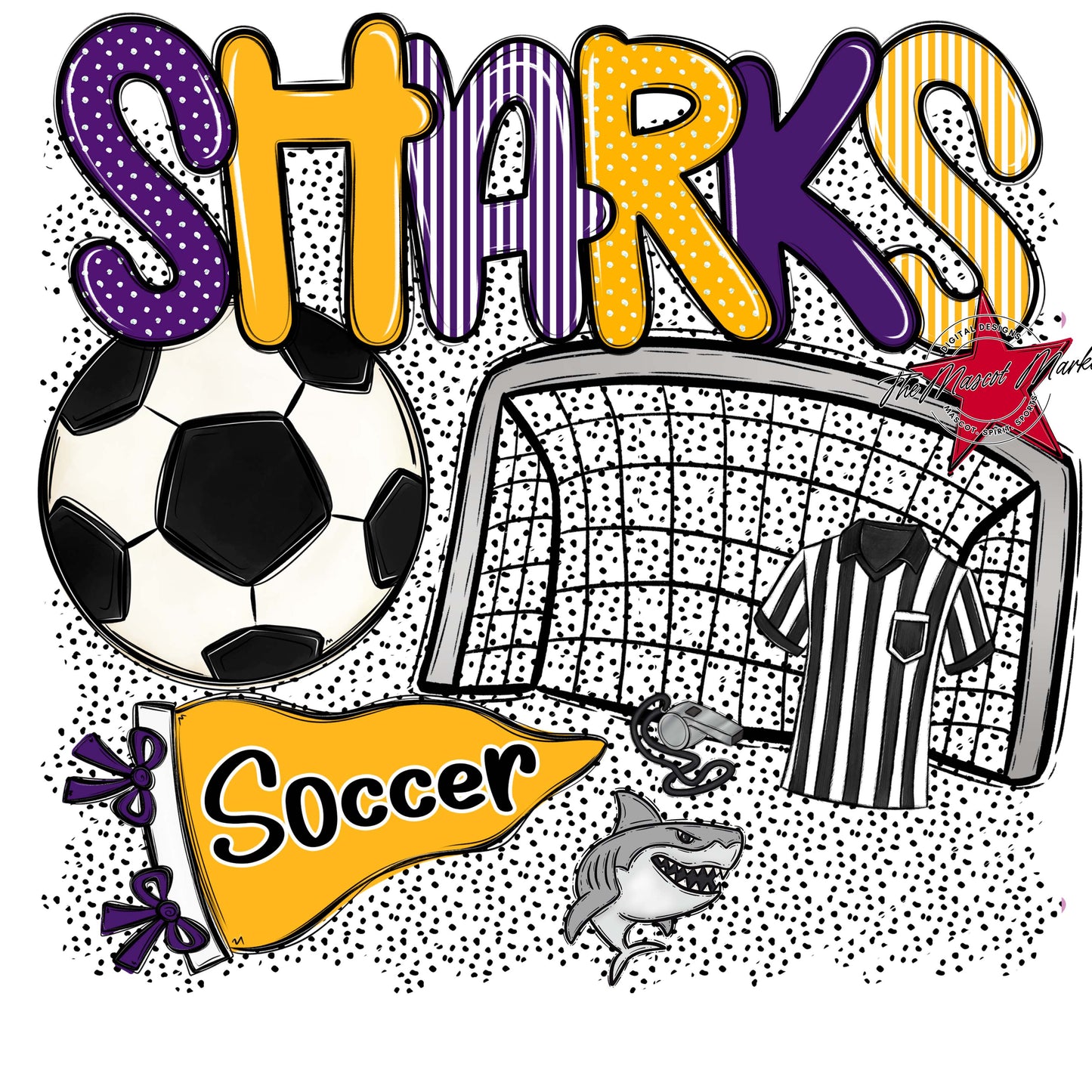 Sharks Soccer Spirit-Purple & Yellow