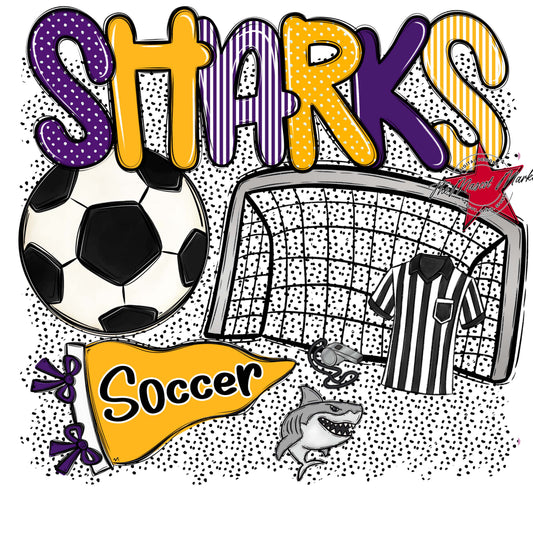 Sharks Soccer Spirit-Purple & Yellow