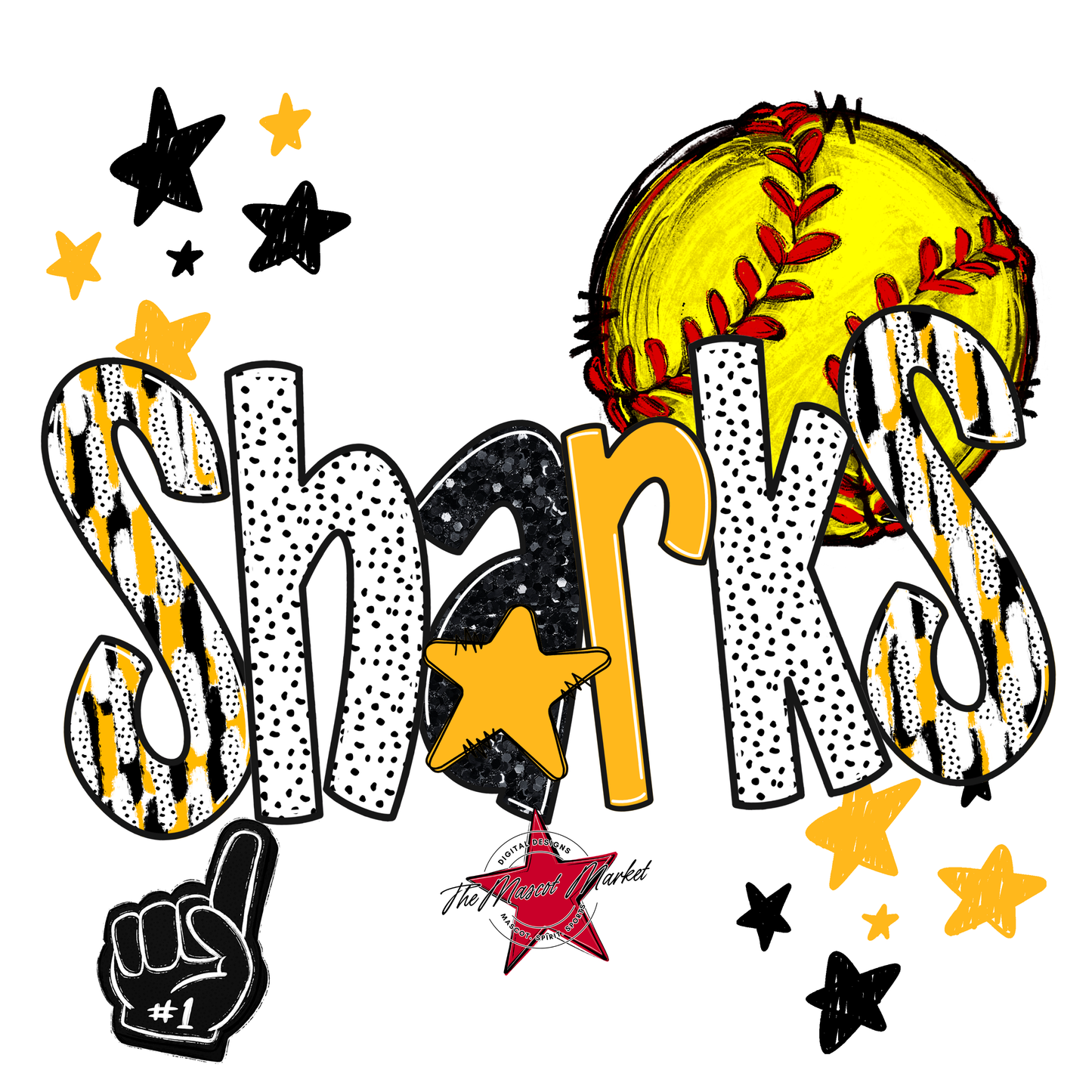 Sharks Softball Scrape-Yellow