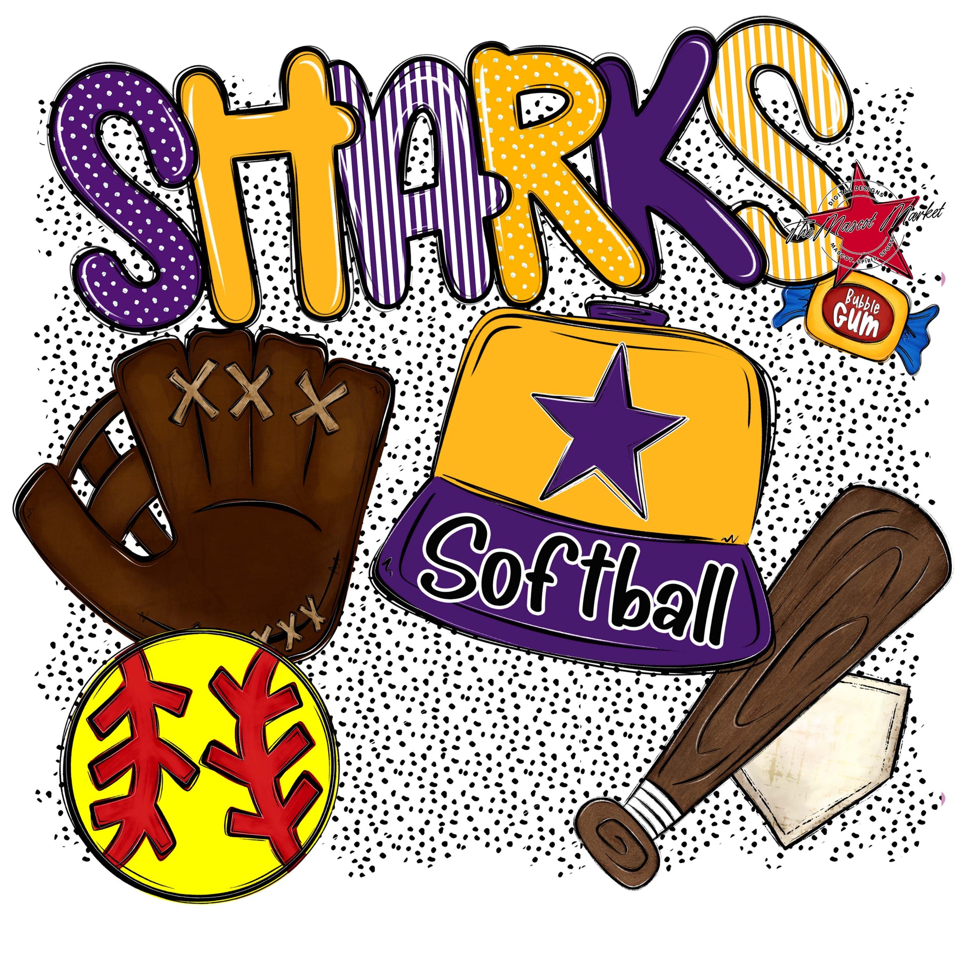 Sharks Softball Spirit-Purple & Yellow