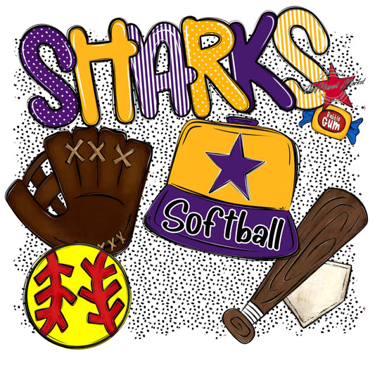 Sharks Softball Spirit-Purple & Yellow