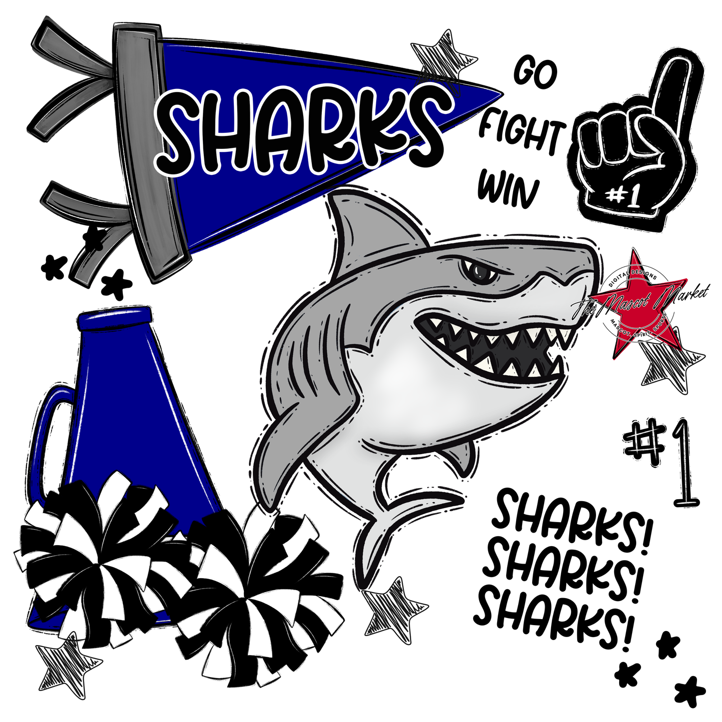 Sharks Spirit Design-Blue