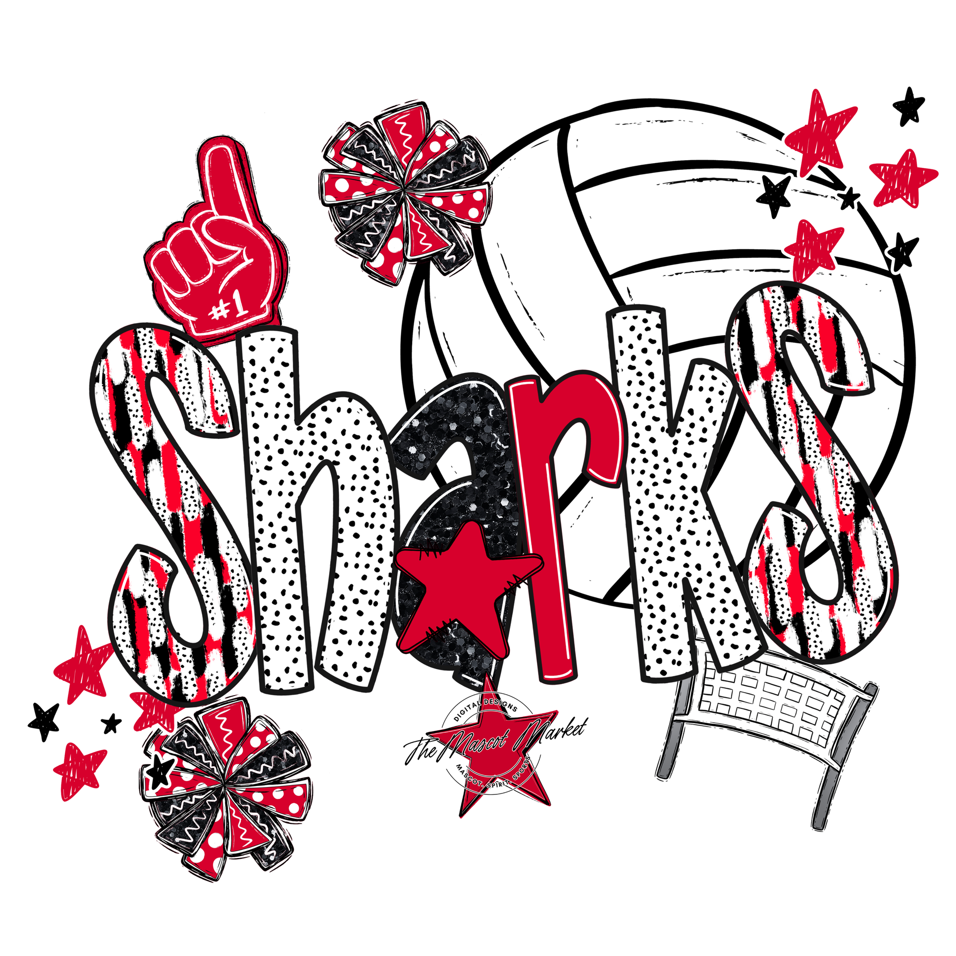 Sharks Volleyball Scrape-Red