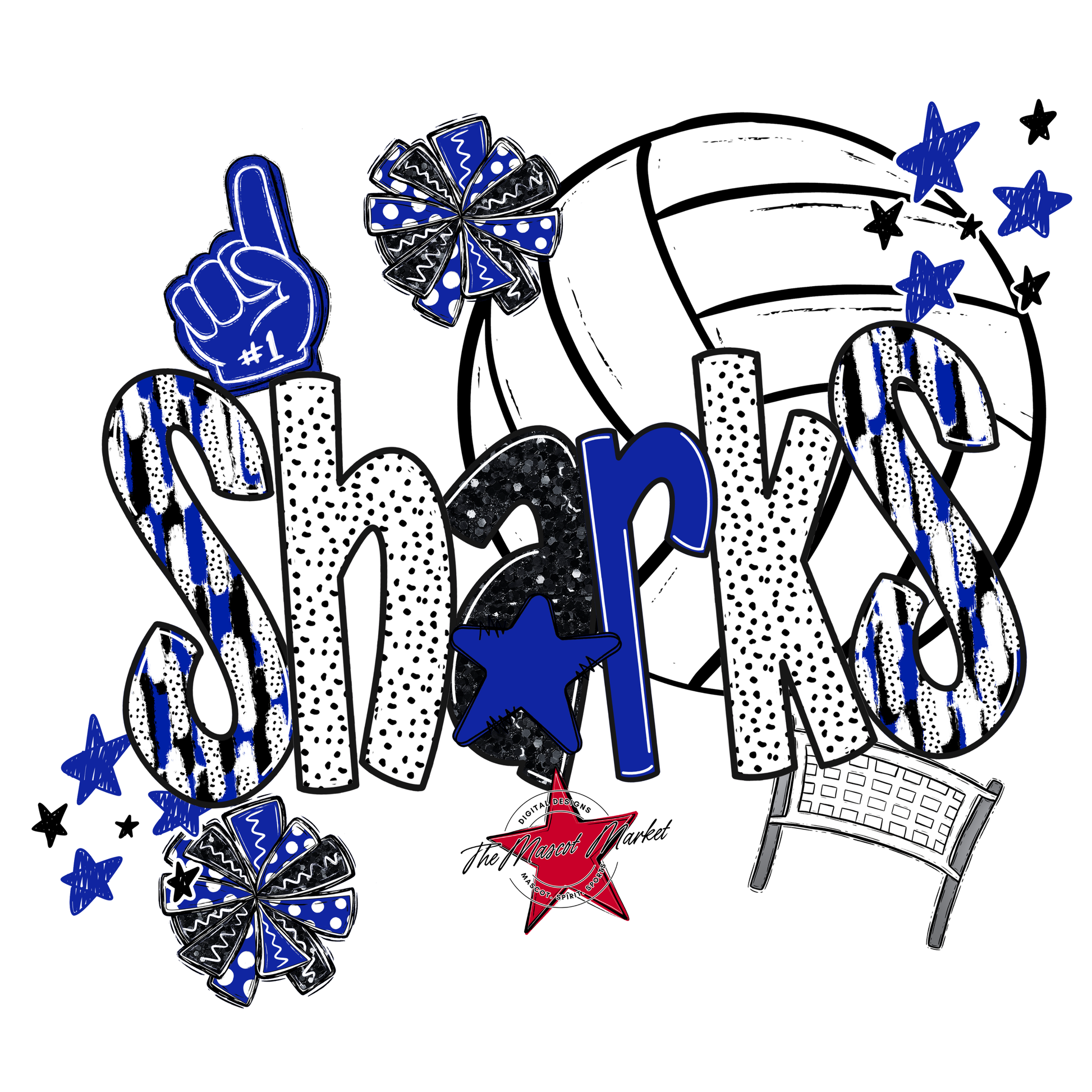 Sharks Volleyball Scrape-Royal Blue