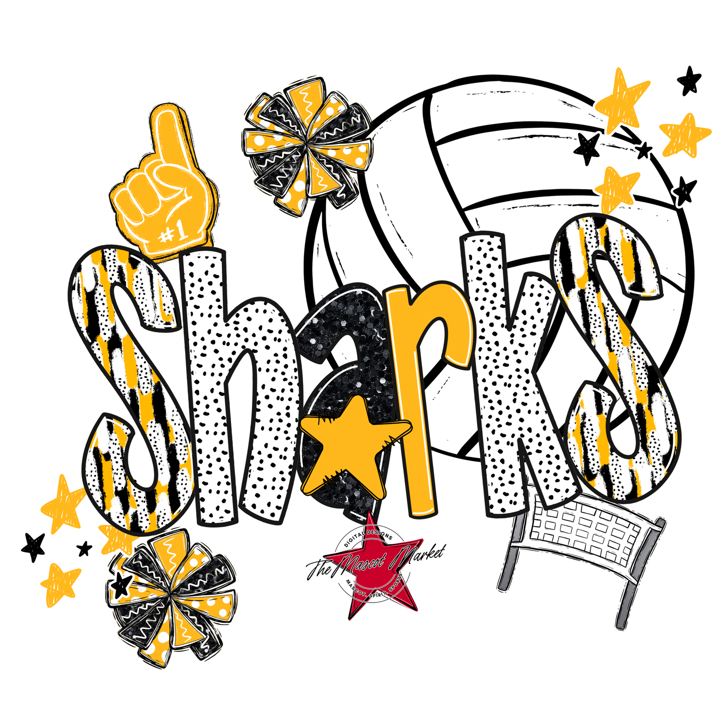 Sharks Volleyball Scrape-Yellow