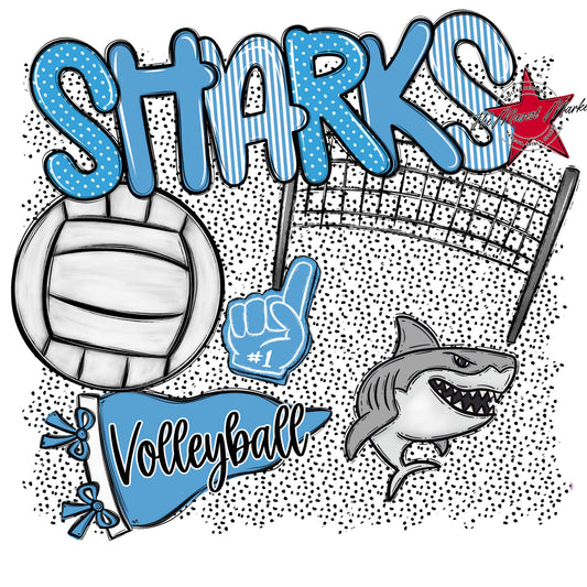 Sharks Volleyball Spirit-Carolina Blue