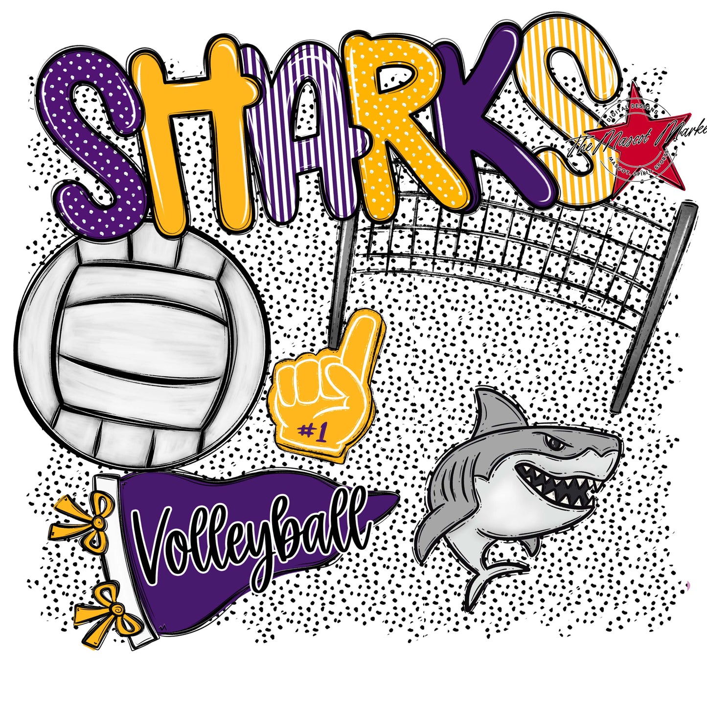 Sharks Volleyball Spirit-Purple & Yellow