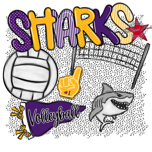 Sharks Volleyball Spirit-Purple & Yellow